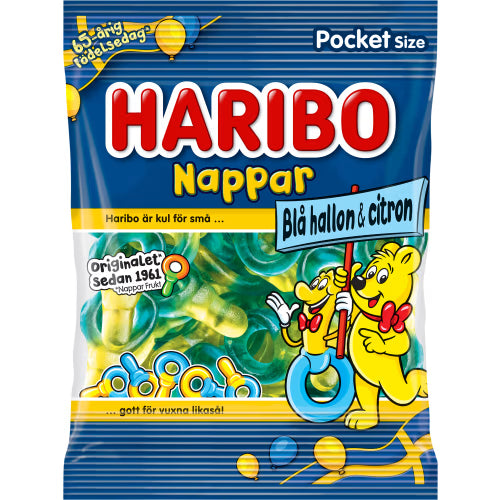 Haribo Blå Hallon Cit Nappar 80g