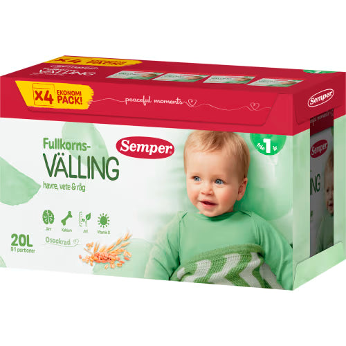 Semper Välling Fullkorn Från 12 Mån/4-pack 91p/20l