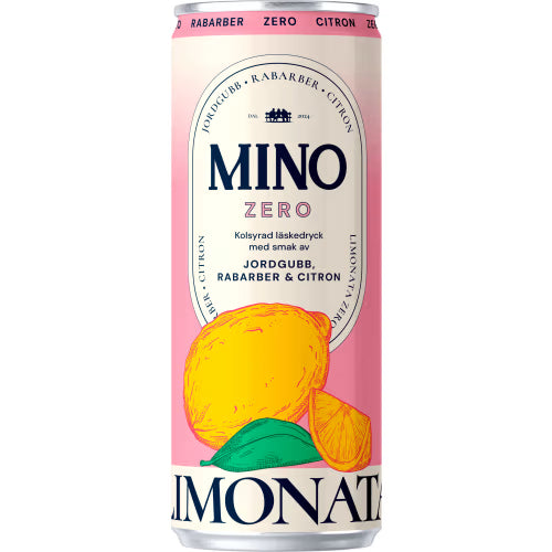Mino Jordgubb Rabarber Zero Läsk Burk 33cl