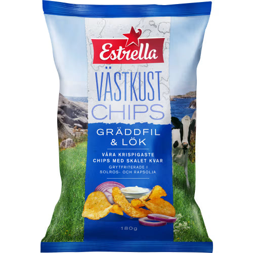 Estrella Västkustchips Gräddfil & Lök Släta 180g